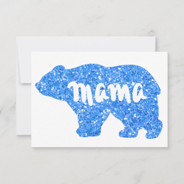 Carte Maman ourse mignonne design à paillettes bleues po (Devant)
