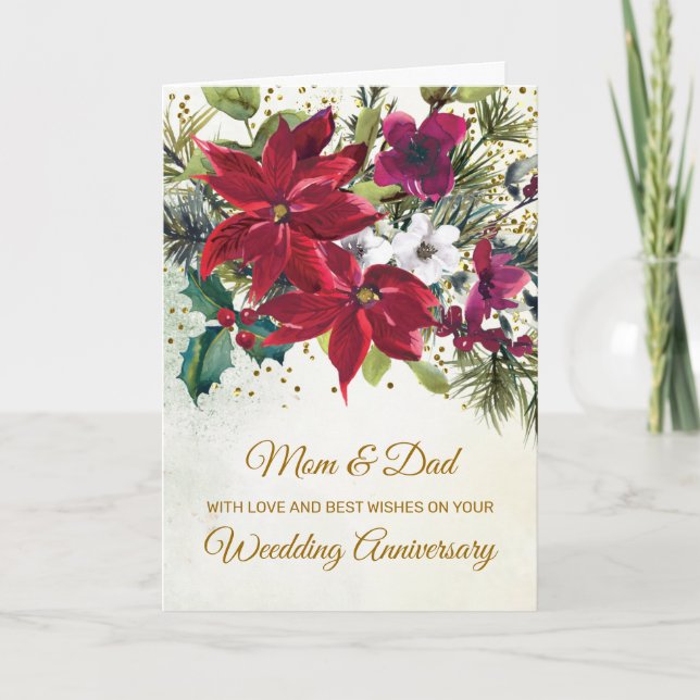 Carte Maman & Papa, Anniversaire Mariage, Poinsettia (Devant)