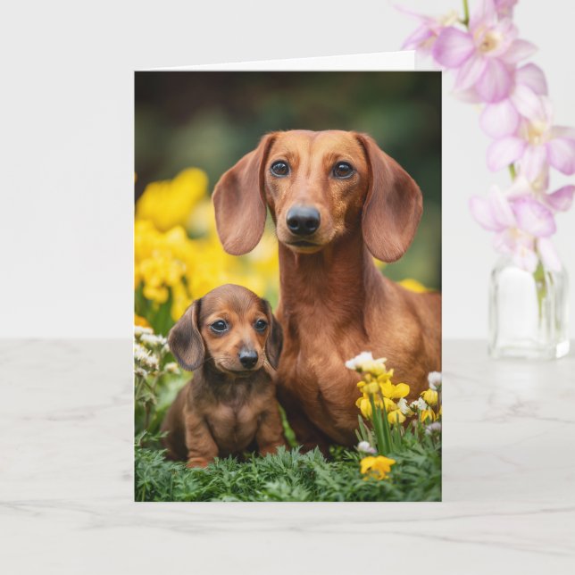 Carte Maman teckel Fête des mères Amour (Orchidée)