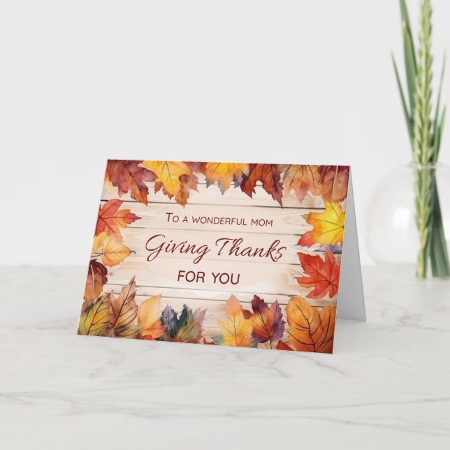 Carte Maman Thanksgiving Merci Feuilles d'automne (Devant)