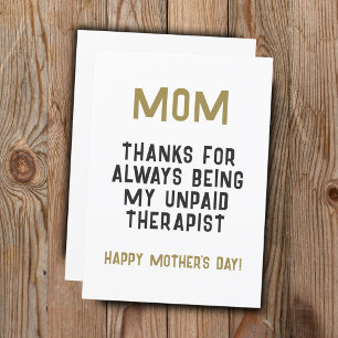 Carte Maman Thérapeute Non Payée Humour Drôle Fête des M