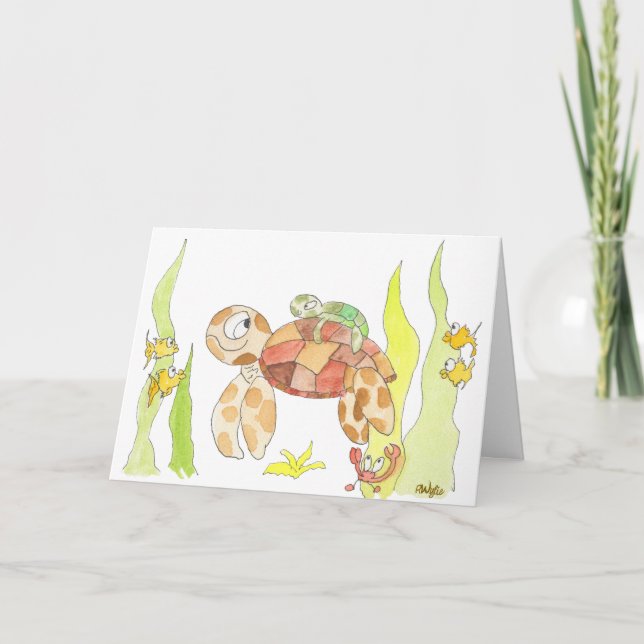 Carte Maman Tortue de Mer et Bébé (Devant)