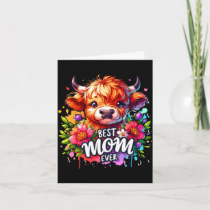 Carte Maman toujours vache des Highlands florale fête de