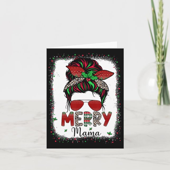 Carte Maman Vie Messy Bun Plaid Leopard Xmas Joyeux Mama (Devant)