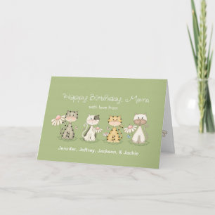 Carte Maman's Birthday 4 Chats de tous - noms personnali