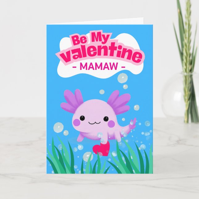 Carte Mamaw Valentine mignonne Axolotl avec coeur (Devant)