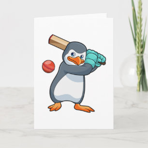 Carte Manchot au cricket avec batte de cricket