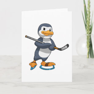Carte Manchot au hockey sur glace avec bâton de hockey s