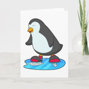 Carte Manchot au patinage sur glace avec des patins à gl