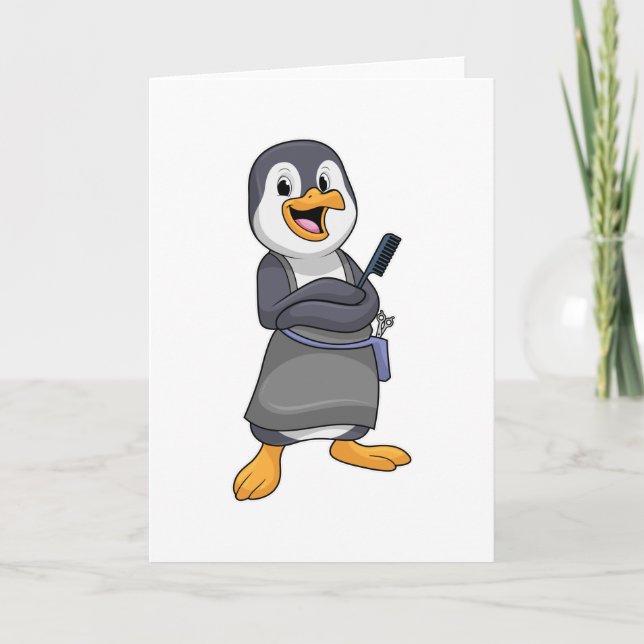 Carte Manchot en coiffeur avec peigne (Devant)