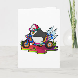 Carte Manchot en motard avec moto