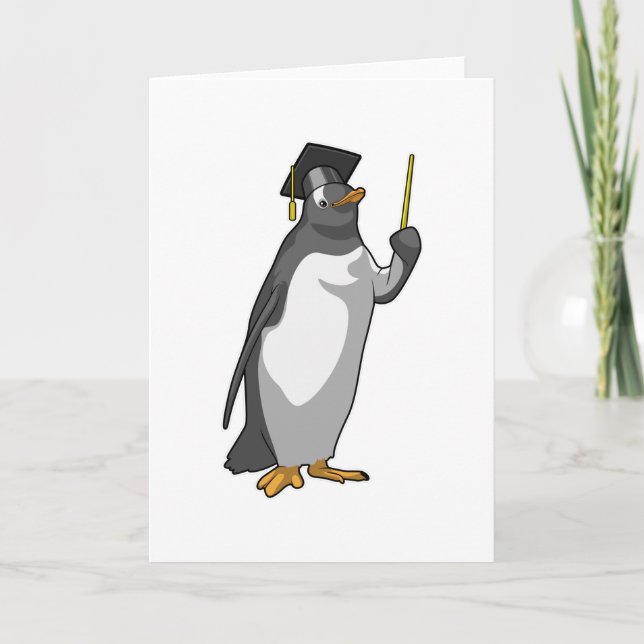 Carte Manchot en professeur avec pointeur (Devant)