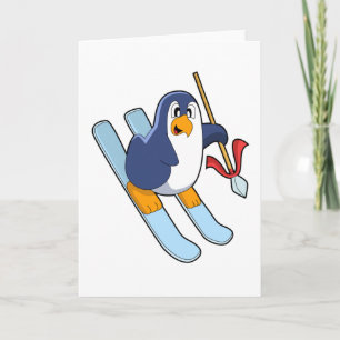 Carte Manchot en skieur avec ski