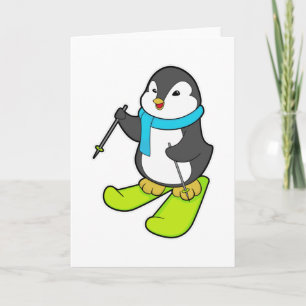Carte Manchot en skieur avec ski