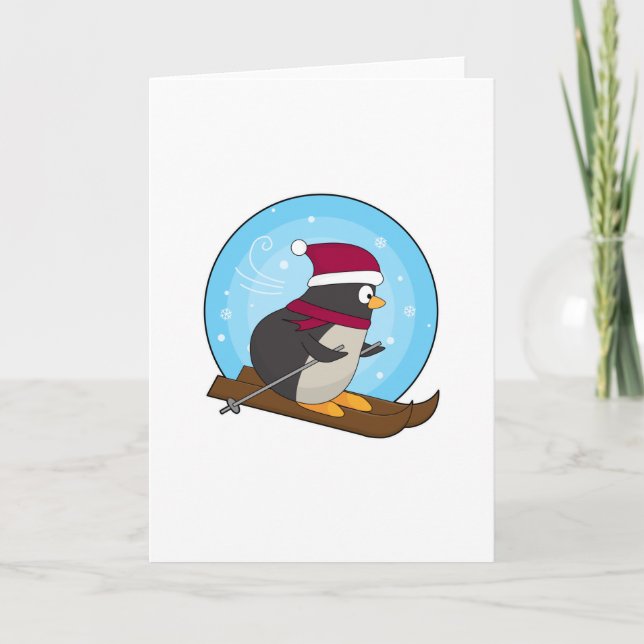 Carte Manchot en skieur avec skis (Devant)