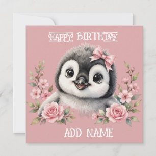 Carte Manchot femelle : Nœud pastel et fleurs pour bébé