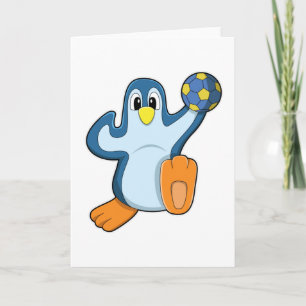 Carte Manchot joueur de handball avec ballon de handball