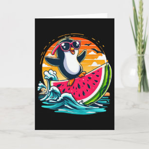 Carte Manchot Sungles Surf de pastèque au coucher du sol