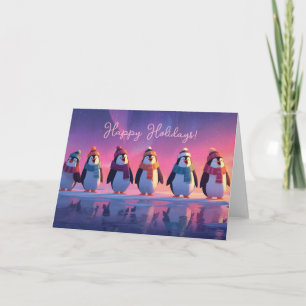 Carte Manchots chanteurs sous une aurore arctique vibran