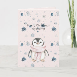Carte Manchots Flocons de Neige Rose Pâle Noël