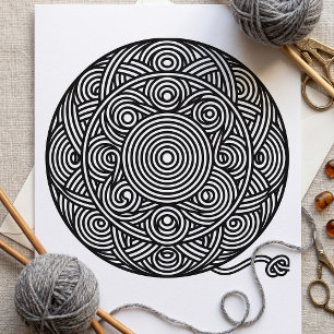 Carte Mandala de boule de fil noir et blanc