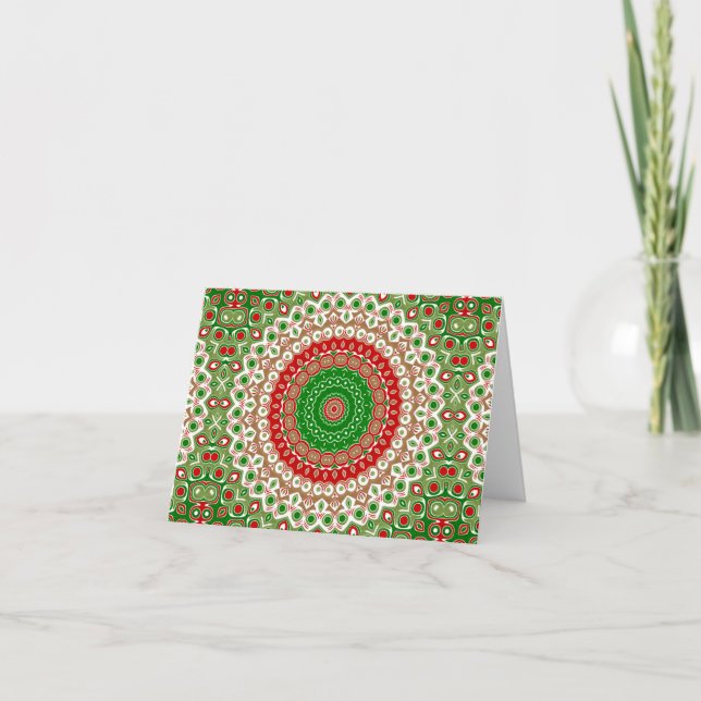 Carte Mandala de Fêtes Classique en Rouge, Vert et Or (Devant)