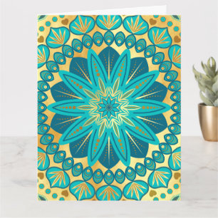 Carte Mandala de la Fleur d'Or Bleu