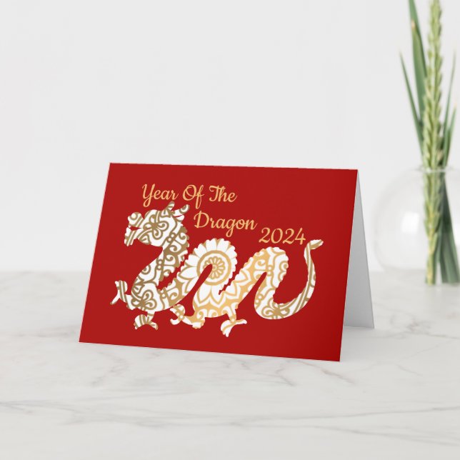 Carte Mandala Dragon 2024 Chinois Nouvel An Rouge (Devant)