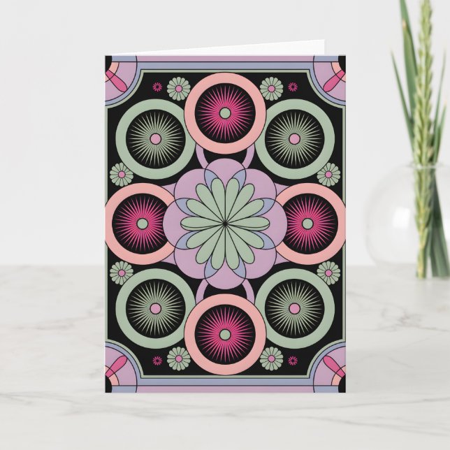 Carte Mandala Géométrique Pastel en Fleur (Devant)