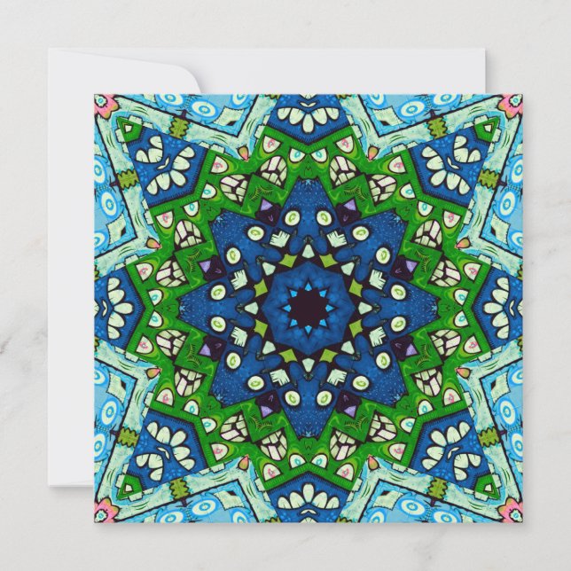 Carte Mandala Retro Mosaic Vert Motif bleu (Devant)