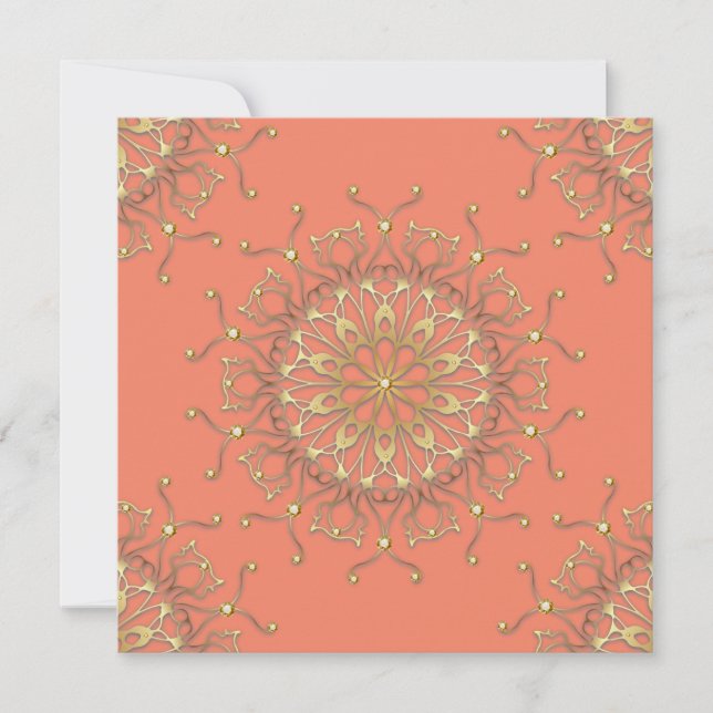 Carte Mandala Saumon rose & Filigree Or Avec Diamants (Devant)