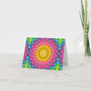 Carte Mandala Tie-Dye Arc-en-Ciel à la Symétrie Vibrante