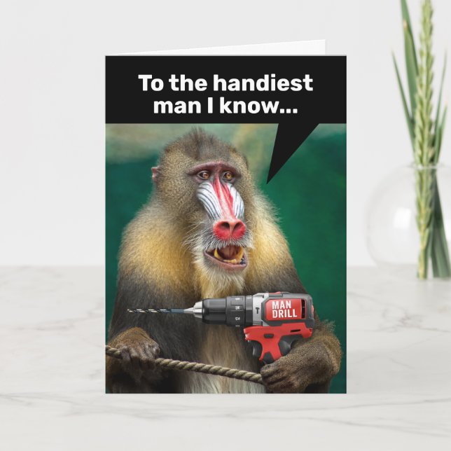 Carte Mandrill Monkey With a Drill - Handicap Homme Anni (Devant)