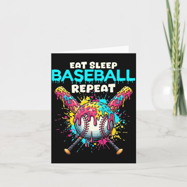 Carte Manger Dormir Baseball Répéter Drôle Goutte de Crè (Devant)