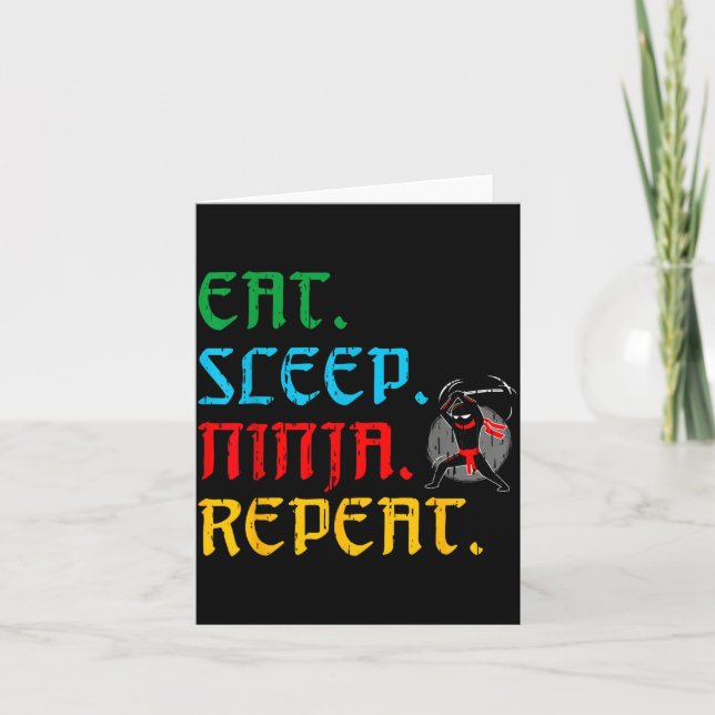 Carte Manger Dormir Ninja Répéter Drôle Arts Martiaux Fa (Devant)