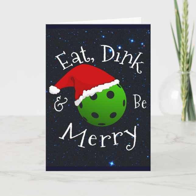 Carte Mangez Dink et soyez joyeux Pickleball de Noël (Devant)