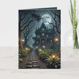 Carte Manoir Halloween ensorcelé au clair de lune