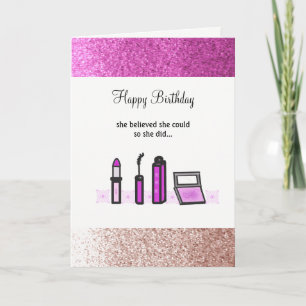 Carte Maquillage violet Faux Parties scintillant Anniver