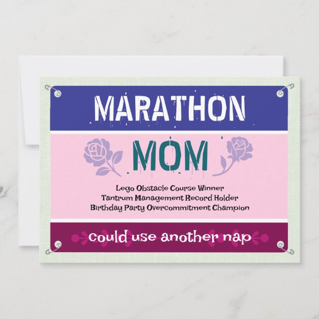 Carte Marathon rose drôle Fête des mères de maman (Devant)