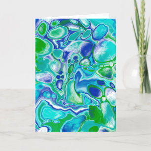 Carte Marbre bleu et vert Fluid Art Anniversaire