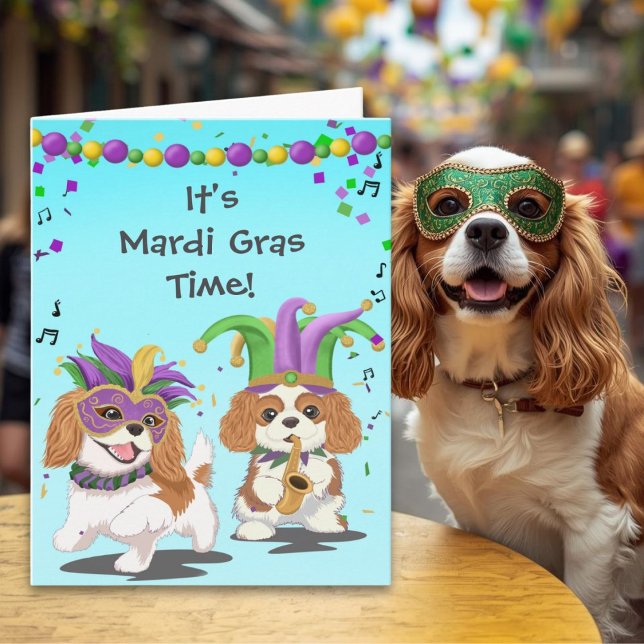 Carte Mardi Gras avec Cavalier King Charles Spaniel (Créateur téléchargé)