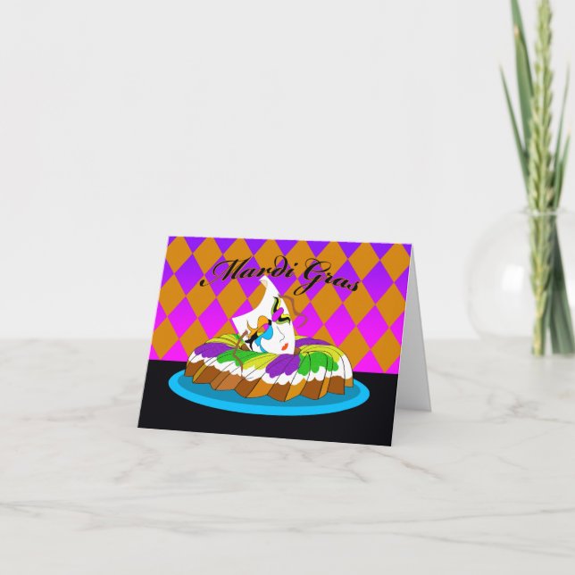 Carte Mardi Gras, gâteau des rois avec masque (Devant)