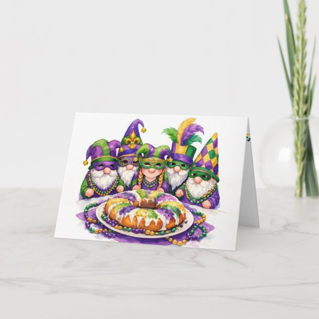 Carte Mardi Gras Gnome Party With King Cake (Devant)