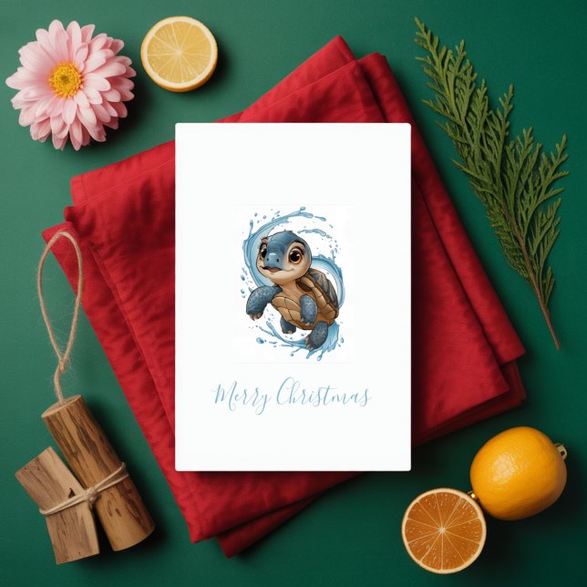 Carte Mare Turtle Noël Aquarelle de Noël (Créateur téléchargé)