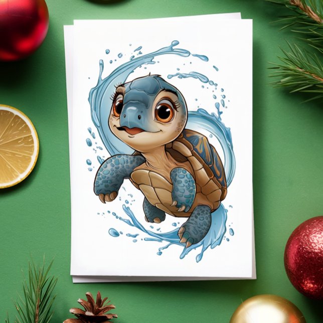 Carte Mare Turtle Noël Aquarelle de Noël (Créateur téléchargé)