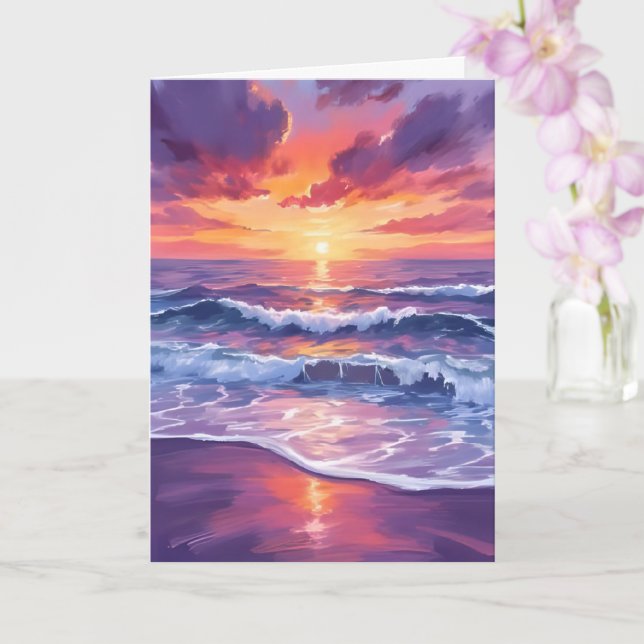 Carte Marée violette | Couché de soleil violet Océan Vag (Orchidée)