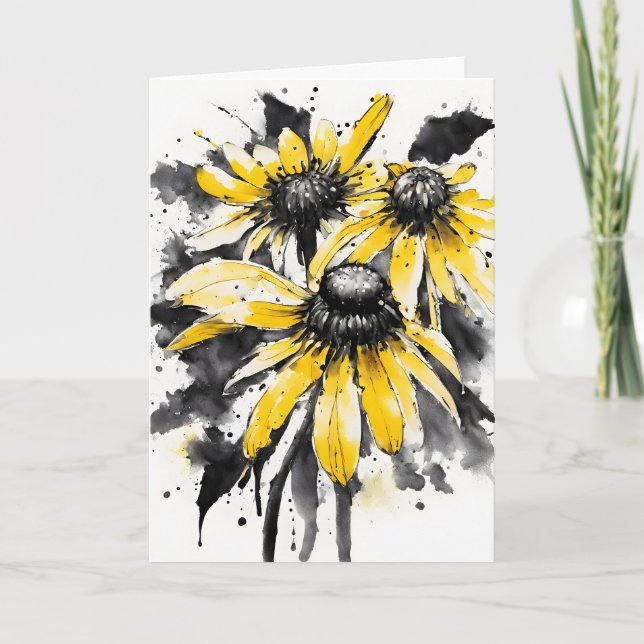 Carte Marguerite à oeil noir - Fleurs aquarelle (Devant)