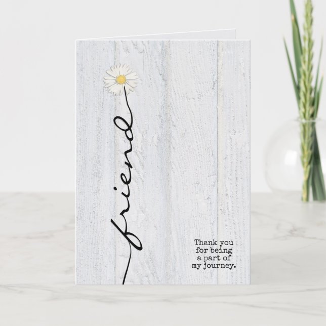 Carte marguerite ami fleur sur bois merci (Devant)