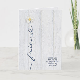 Carte marguerite ami fleur sur bois merci