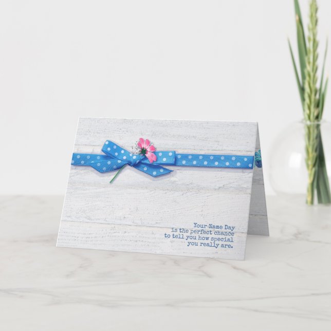 Carte marguerite dans le ruban à pois Nom Jour (Devant)